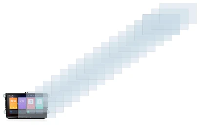 Abbildung des Geräts Xtrons PBE90MTVL mit einer Vielzahl des Displayschutzes.