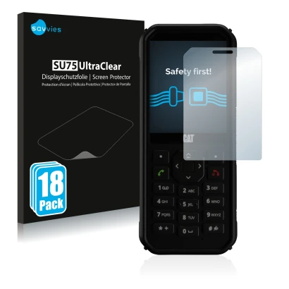 Vorderseite einer Produktverpackung mit dem Markenlogo Savvies. Daneben ist das Gerät Caterpillar Cat B40 mit dem zugehörigen 