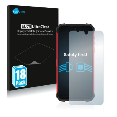 Vorderseite einer Produktverpackung mit dem Markenlogo Savvies. Daneben ist das Gerät Ulefone Armor 8 Pro mit dem zugehörigen 