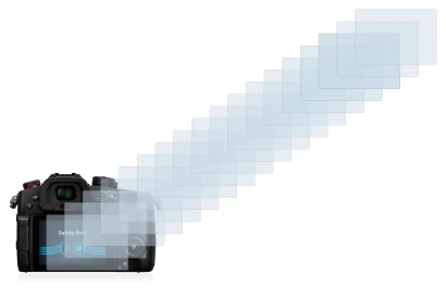 Abbildung des Geräts Panasonic Lumix DC-GH5 II mit einer Vielzahl des Displayschutzes.