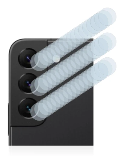 Abbildung des Geräts Samsung Galaxy S22 5G (NUR Kameraschutz) mit einer Vielzahl des Displayschutzes.