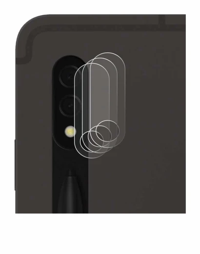 Abbildung des Geräts Samsung Galaxy Tab S8 5G (NUR Kameraschutz) mit einer Vielzahl des Displayschutzes.