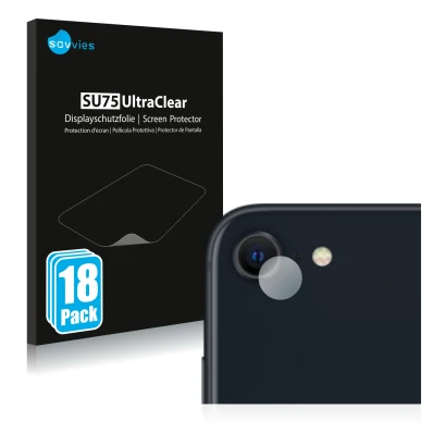 Vorderseite einer Produktverpackung mit dem Markenlogo Savvies. Daneben ist das Gerät Apple iPhone SE 3 2022 (NUR Kameraschutz