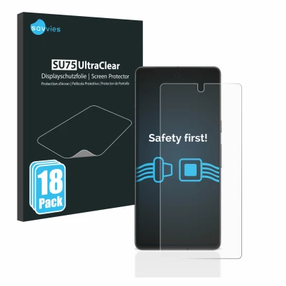 Vorderseite einer Produktverpackung mit dem Markenlogo Savvies. Daneben ist das Gerät Google Pixel 7 mit dem zugehörigen Displ