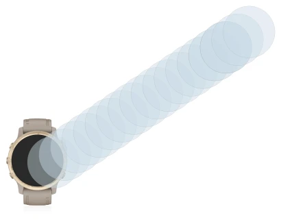 Abbildung des Geräts Garmin Fenix 6S Pro Solar mit einer Vielzahl des Displayschutzes.