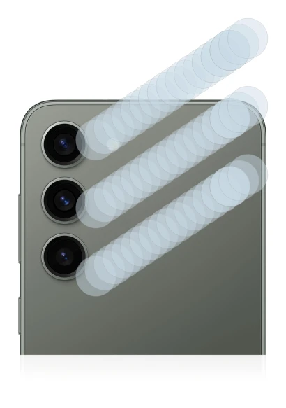 Abbildung des Geräts Samsung Galaxy S23 (NUR Kameraschutz) mit einer Vielzahl des Displayschutzes.
