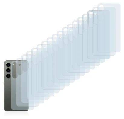 Abbildung des Geräts Samsung Galaxy S23 (Rückseite) mit einer Vielzahl des Displayschutzes.
