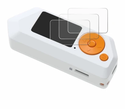 Abbildung des Geräts Flipper Zero FZ.1 mit einer Vielzahl des Displayschutzes.