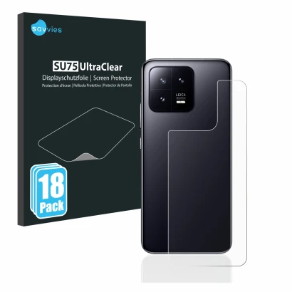 Vorderseite einer Produktverpackung mit dem Markenlogo Savvies. Daneben ist das Gerät Xiaomi 13 (Rückseite) mit dem zugehörige