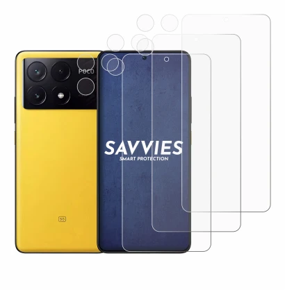 Abbildung des Geräts Xiaomi Poco X6 Pro (Display+Kamera) mit einer Vielzahl des Displayschutzes.