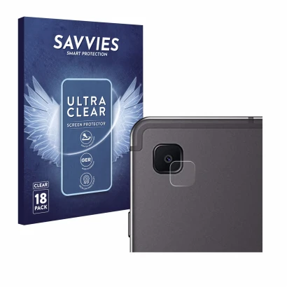 Vorderseite einer Produktverpackung mit dem Markenlogo Savvies. Daneben ist das Gerät Samsung Galaxy Tab S6 Lite WiFi 2024 (NU
