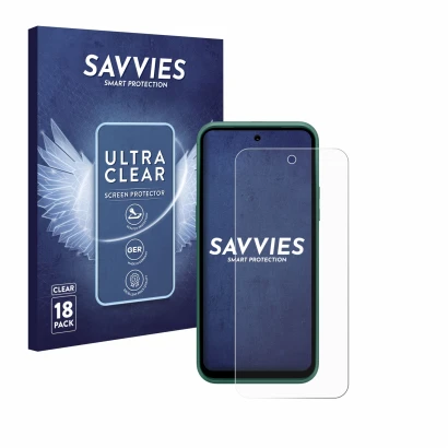 Vorderseite einer Produktverpackung mit dem Markenlogo Savvies. Daneben ist das Gerät Nokia XR21 Limited Edition mit dem zugeh