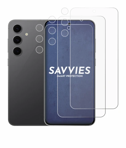 Abbildung des Geräts Samsung Galaxy S24 FE (Display+Kamera) mit einer Vielzahl des Displayschutzes.