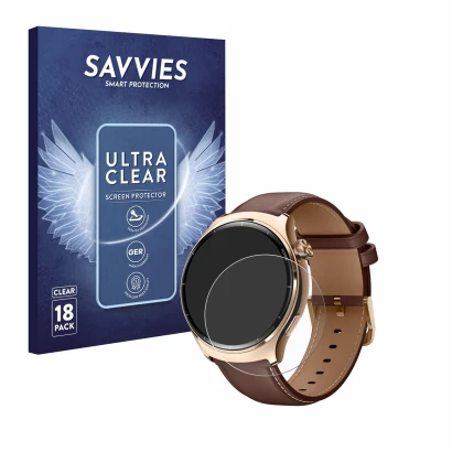 Vorderseite einer Produktverpackung mit dem Markenlogo Savvies. Daneben ist das Gerät Xiaomi Mibro Lite 3 Pro mit dem zugehöri