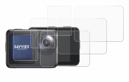 Abbildung des Geräts Akaso Brave 7 LE mit einer Vielzahl des Displayschutzes.