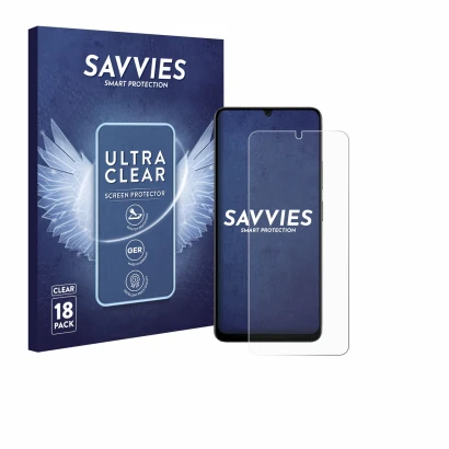 Vorderseite einer Produktverpackung mit dem Markenlogo Savvies. Daneben ist das Gerät Doogee Note 59 Pro mit dem zugehörigen D