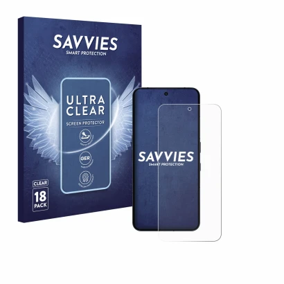 Vorderseite einer Produktverpackung mit dem Markenlogo Savvies. Daneben ist das Gerät Nothing Phone (3) mit dem zugehörigen Di