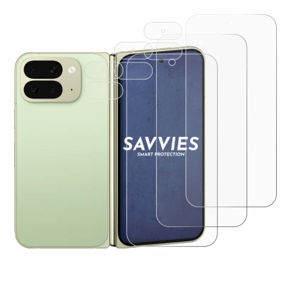 Abbildung des Geräts Google Pixel 10 Pro Fold (Display+Kamera) mit einer Vielzahl des Displayschutzes.