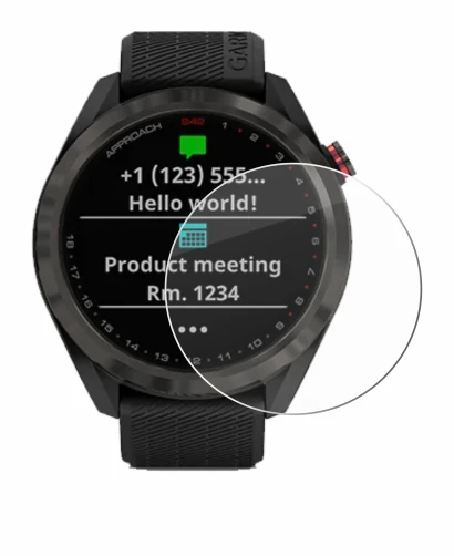 Abbildung des Geräts Garmin Approach S42 mit einer Vielzahl des Displayschutzes.