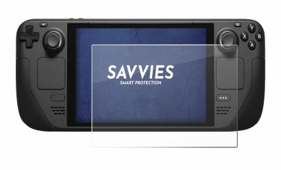 Abbildung des Geräts Valve Steam Deck mit einer Vielzahl des Displayschutzes.