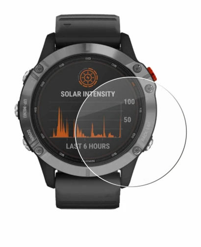Abbildung des Geräts Garmin Fenix 6 Solar mit einer Vielzahl des Displayschutzes.