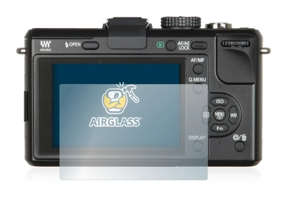 Abbildung des Geräts Panasonic Lumix DMC-GF1 mit einer Vielzahl des Displayschutzes.