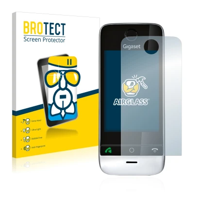 Vorderseite einer Produktverpackung mit dem Markenlogo BROTECT. Daneben ist das Gerät Gigaset SL910 (runde Aussparung) mit dem