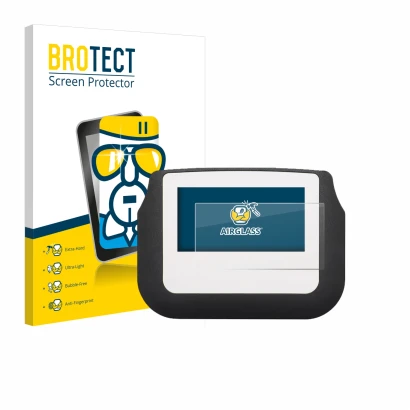 Vorderseite einer Produktverpackung mit dem Markenlogo BROTECT. Daneben ist das Gerät Signotec Signature Pad Sigma mit dem zug