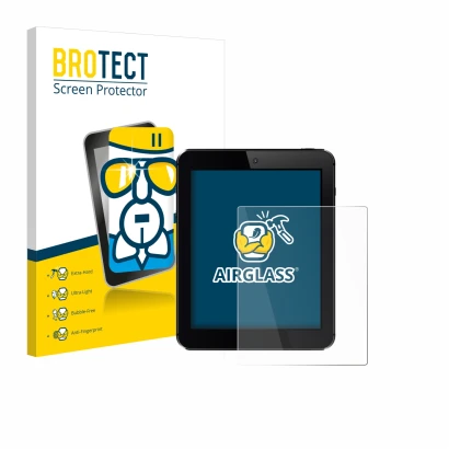 Vorderseite einer Produktverpackung mit dem Markenlogo BROTECT. Daneben ist das Gerät mit dem zugehörigen Displayschutz abgebi