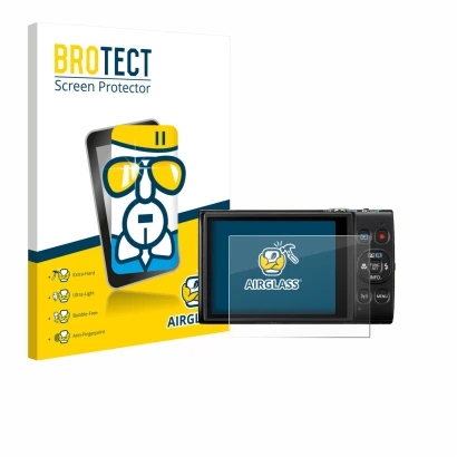 Vorderseite einer Produktverpackung mit dem Markenlogo BROTECT. Daneben ist das Gerät Canon Digital Ixus 285 hs mit dem zugehö