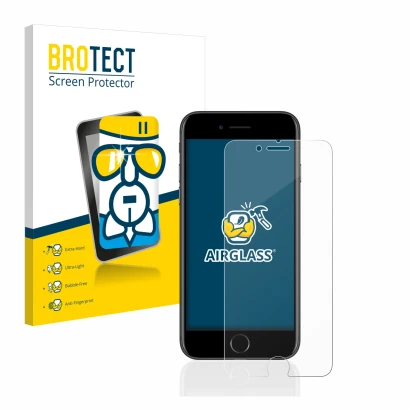 Vorderseite einer Produktverpackung mit dem Markenlogo BROTECT. Daneben ist das Gerät Apple iPhone 7 mit dem zugehörigen Displ