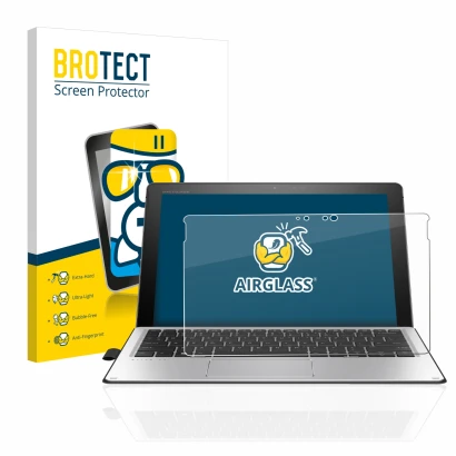 Vorderseite einer Produktverpackung mit dem Markenlogo BROTECT. Daneben ist das Gerät HP Elite x2 1012 G2 mit dem zugehörigen