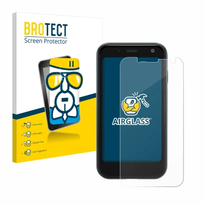 Vorderseite einer Produktverpackung mit dem Markenlogo BROTECT. Daneben ist das Gerät Palm Mini Smartphone mit dem zugehörigen