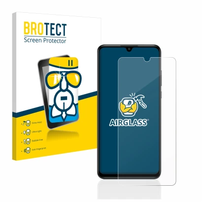Vorderseite einer Produktverpackung mit dem Markenlogo BROTECT. Daneben ist das Gerät Huawei P30 lite mit dem zugehörigen Disp
