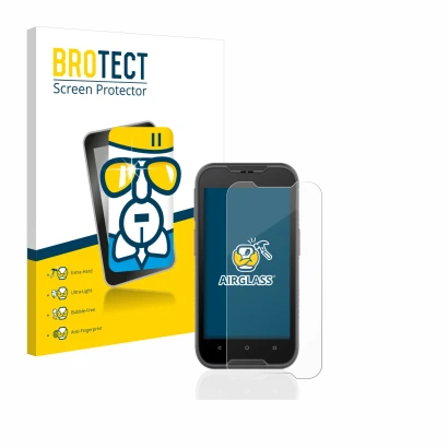 Vorderseite einer Produktverpackung mit dem Markenlogo BROTECT. Daneben ist das Gerät Datalogic Memor 10 mit dem zugehörigen D