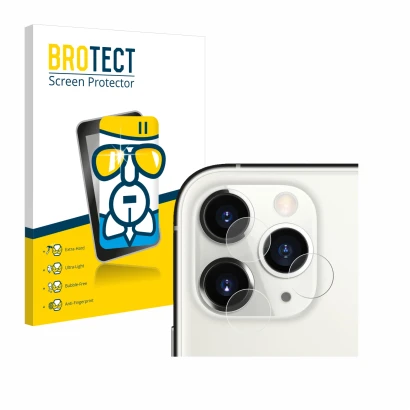 Vorderseite einer Produktverpackung mit dem Markenlogo BROTECT. Daneben ist das Gerät Apple iPhone 11 Pro (NUR Kameraschutz) m