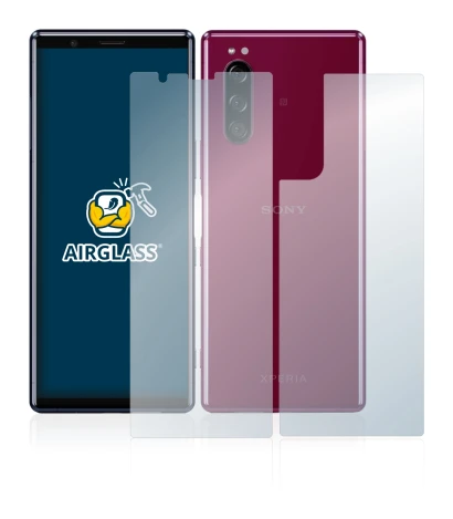 Abbildung des Geräts Sony Xperia 5 (Display+Rückseite) mit einer Vielzahl des Displayschutzes.