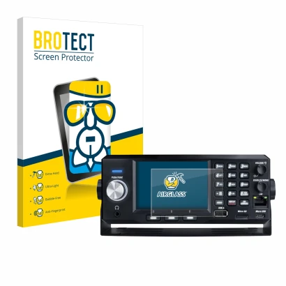 Vorderseite einer Produktverpackung mit dem Markenlogo BROTECT. Daneben ist das Gerät Uniden SDS200E mit dem zugehörigen Displ