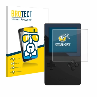 Vorderseite einer Produktverpackung mit dem Markenlogo BROTECT. Daneben ist das Gerät Analogue Pocket mit dem zugehörigen Disp