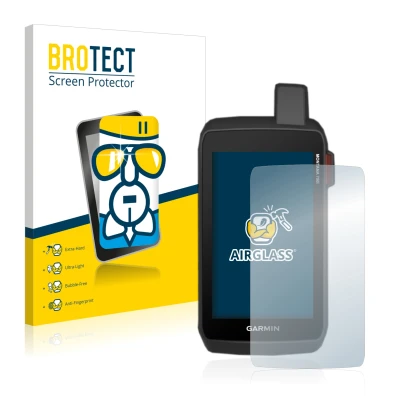 Vorderseite einer Produktverpackung mit dem Markenlogo BROTECT. Daneben ist das Gerät Garmin Montana 750i mit dem zugehörigen 