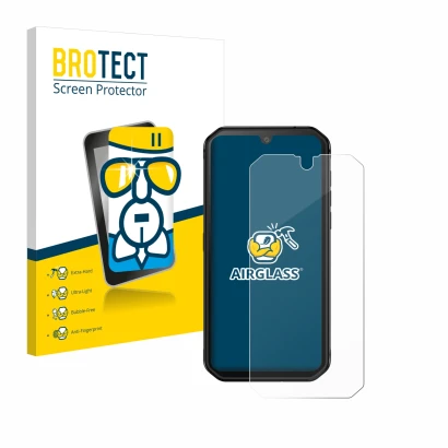 Vorderseite einer Produktverpackung mit dem Markenlogo BROTECT. Daneben ist das Gerät Blackview BV9900E mit dem zugehörigen Di