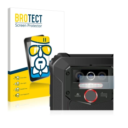 Vorderseite einer Produktverpackung mit dem Markenlogo BROTECT. Daneben ist das Gerät Oukitel WP5 Pro (NUR Kameraschutz) mit d