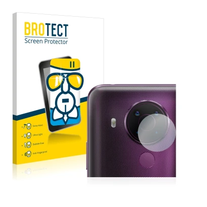 Vorderseite einer Produktverpackung mit dem Markenlogo BROTECT. Daneben ist das Gerät Nokia 5.4 (NUR Kameraschutz) mit dem zug