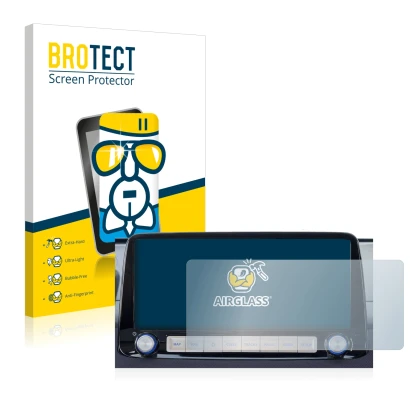 Vorderseite einer Produktverpackung mit dem Markenlogo BROTECT. Daneben ist das Gerät Hyundai Kona 2020 Infotainment System 10