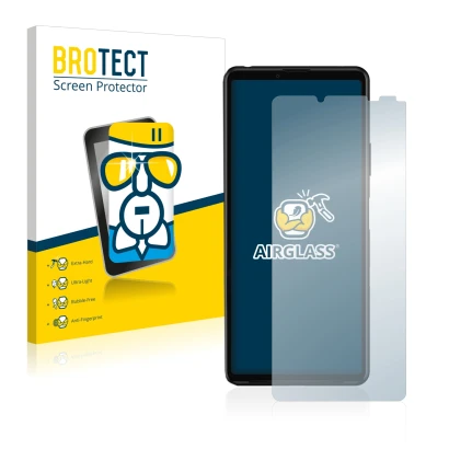 Vorderseite einer Produktverpackung mit dem Markenlogo BROTECT. Daneben ist das Gerät Sony Xperia 10 III mit dem zugehörigen D