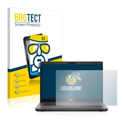 Vorderseite einer Produktverpackung mit dem Markenlogo BROTECT. Daneben ist das Gerät Dell Latitude 5410 mit dem zugehörigen D