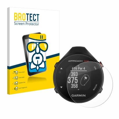 Vorderseite einer Produktverpackung mit dem Markenlogo BROTECT. Daneben ist das Gerät Garmin Approach G12 mit dem zugehörigen 