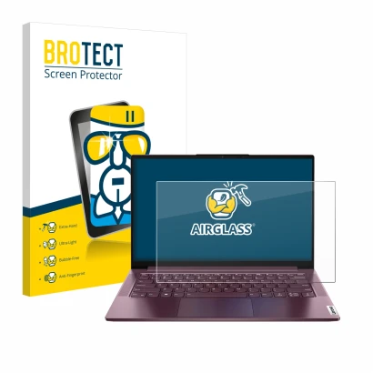 Vorderseite einer Produktverpackung mit dem Markenlogo BROTECT. Daneben ist das Gerät Lenovo Yoga Slim 7 14" Non-Touch mit dem