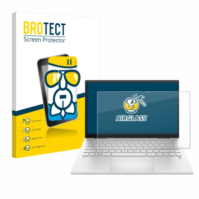 Vorderseite einer Produktverpackung mit dem Markenlogo BROTECT. Daneben ist das Gerät HP Pavilion x360 (14-dyX) mit dem zugehö