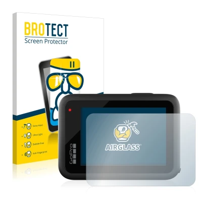 Vorderseite einer Produktverpackung mit dem Markenlogo BROTECT. Daneben ist das Gerät GoPro Hero 10 Black mit dem zugehörigen 